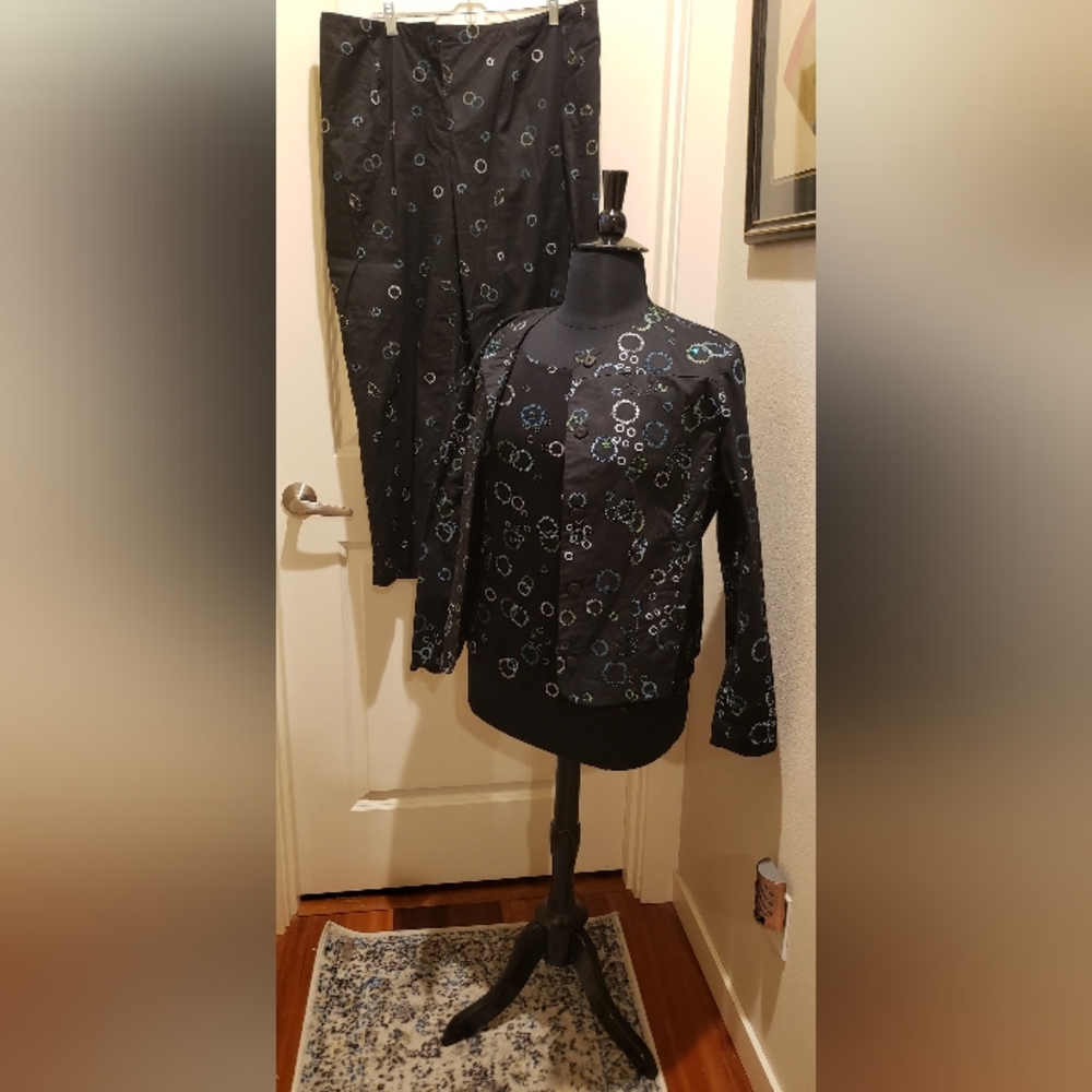 Ruby Rd. Rare Black Beaded 3-Piece Suit Set Coordinates Jacket, Pants, Shell